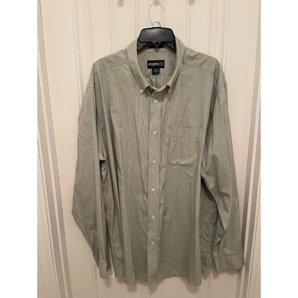 Eddie Bauer Mens XXL Long Sleeve‎ Button-Down Shirt Green Striped 100% Cotton - Picture 1 of 12